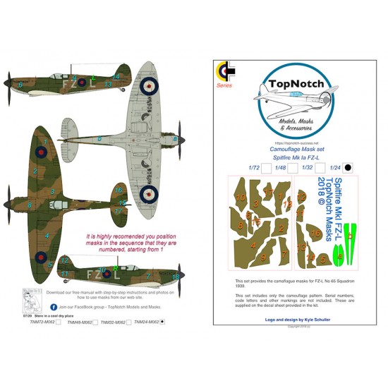 1/24 Spitfire Mk1a - FZ-L Camo Masks