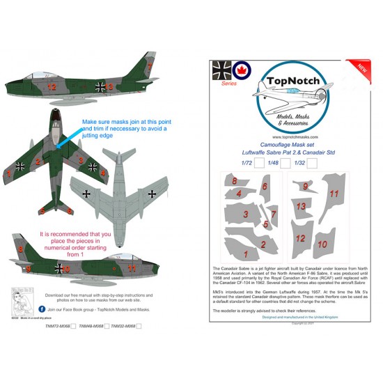1/72 Luftwaffe Sabre Pattern 2 & Canadair Std Camo Masks