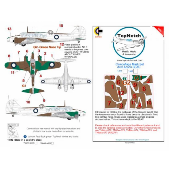 1/72 Avro Anson SEAC Camo Masks