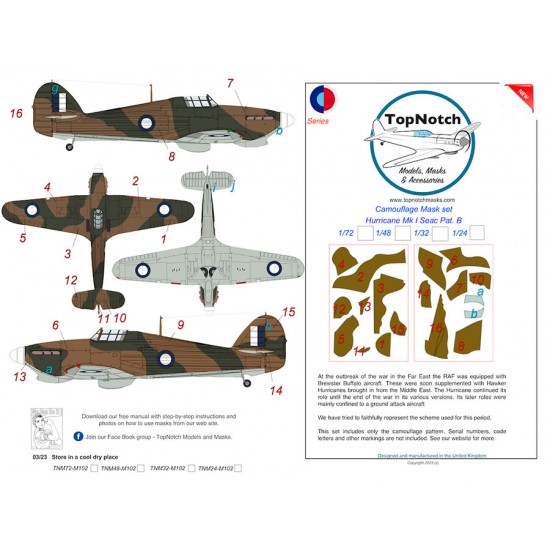 1/32 SEAC Hurricane Mk I Pattern B Camo Masks