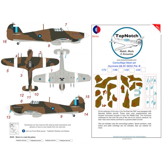 1/72 SEAC Hurricane Mk IIC Pattern B Camo Masks