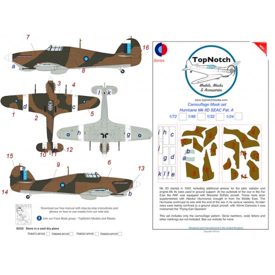 1/72 SEAC Hurricane Mk IID Pattern A Camo Masks