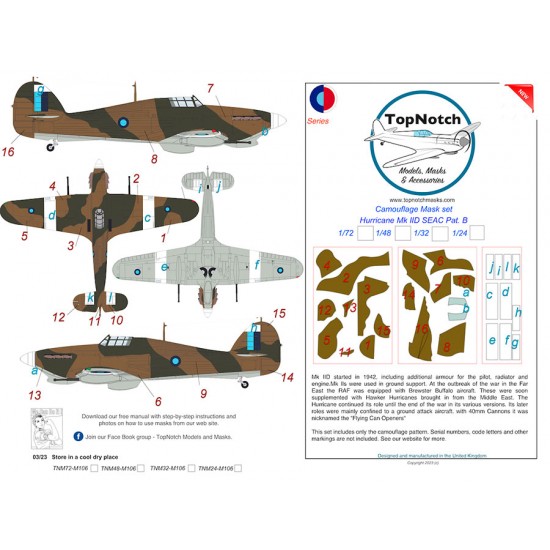 1/32 SEAC Hurricane Mk IID Pattern B Camo Masks
