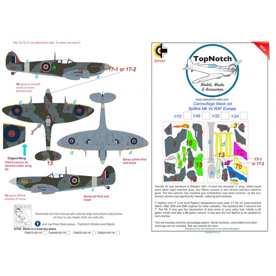 1/24 Spitfire Mk Vc RAF Europe Camo Masks