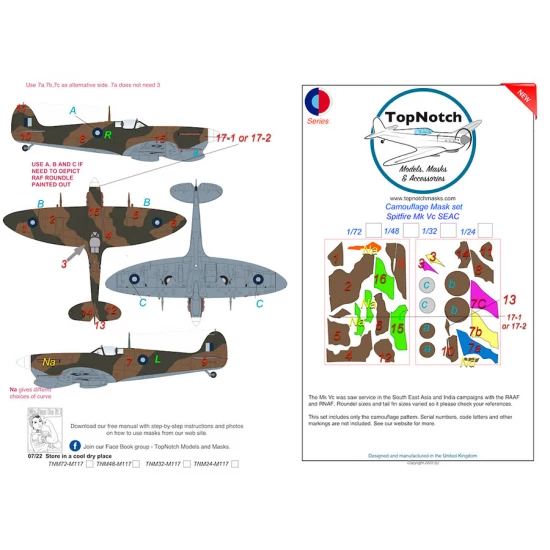 1/48 Spitfire Mk Vc SEAC Camo Masks
