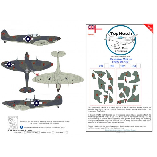 1/72 Spitfire Seafire Mk I/II/III Camo Masks
