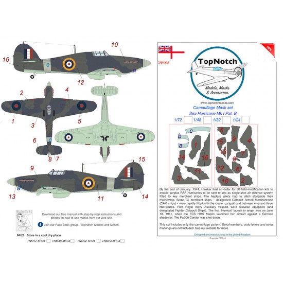 1/48 Sea Hurricane - Mk I Pattern B Camo Masks