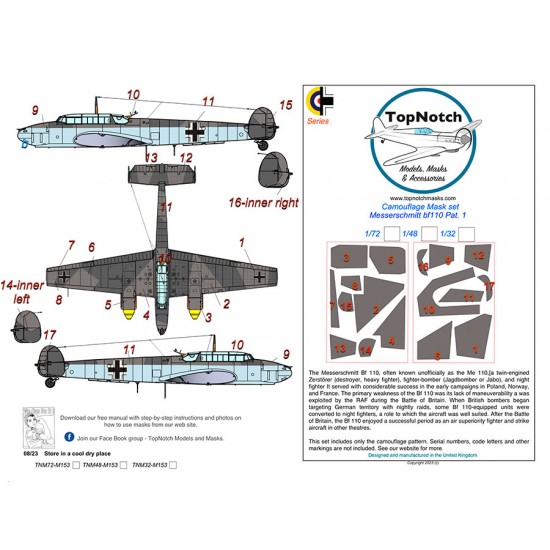 1/48 Messerschmitt Bf 110 Pattern 1 Camo Masks