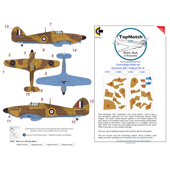 1/48 Hurricane Mk I Tropical Pattern B Camo Masks