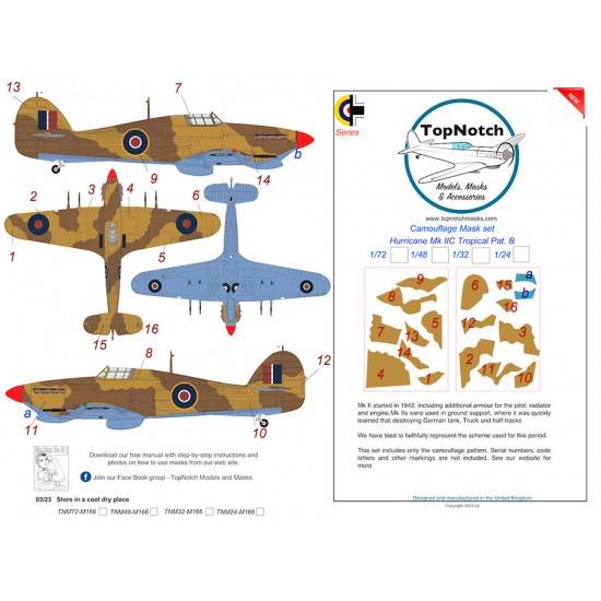 1/48 Hurricane Mk IIc Tropical Pattern B Camo Masks