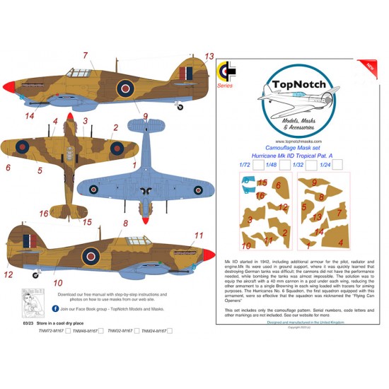 1/48 Hurricane Mk IID Tropical Pattern A Camo Masks