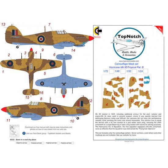 1/48 Hurricane Mk IID Tropical Pattern B Camo Masks