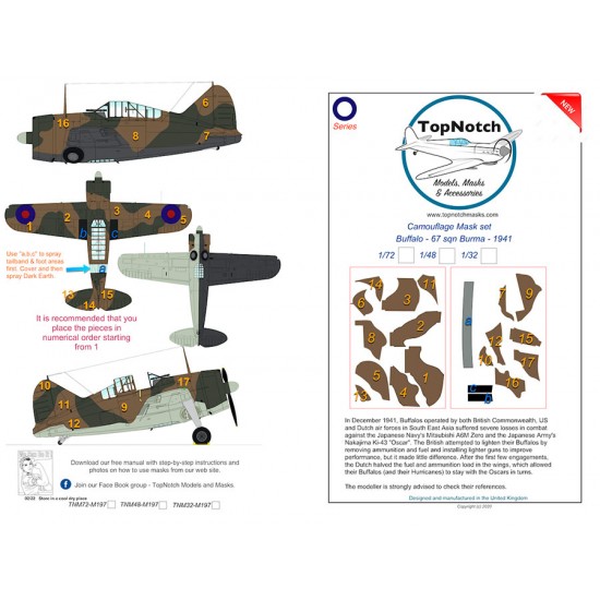 1/48 Buffalo RAF 67 sqn Burma 1941 Camo Masks
