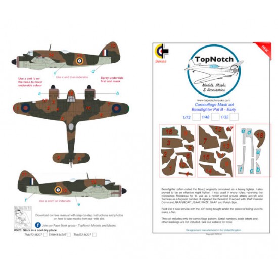 1/32 Beaufighter Pattern B Early Camo Masks