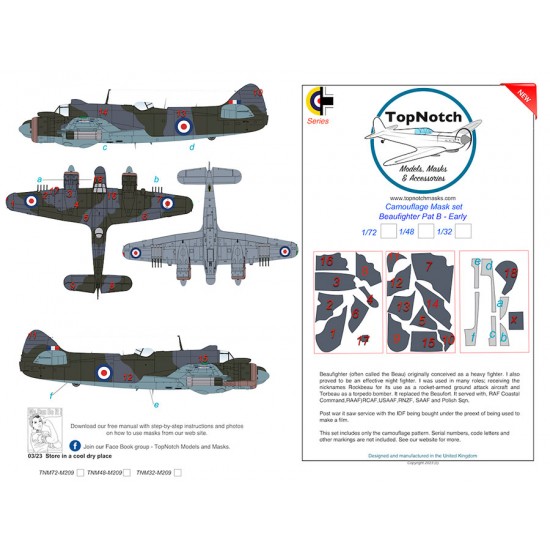 1/48 Beaufighter Mid/Late Pattern B Camo Masks