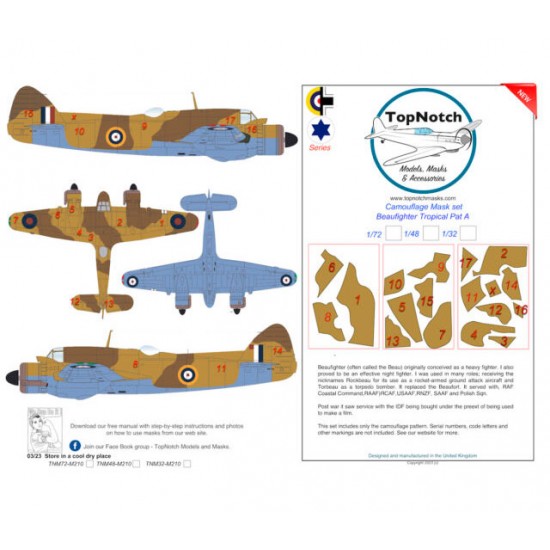 1/48 Beaufighter Tropical Pattern A Camo Masks