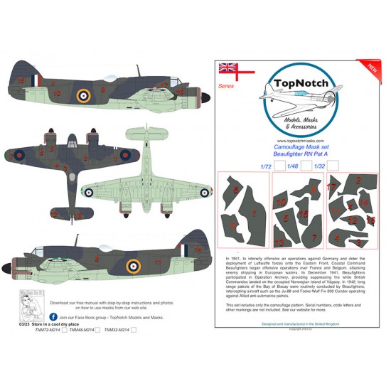 1/48 Beaufighter RN Pattern A Camo Masks