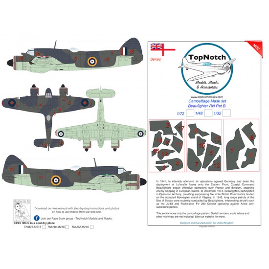 1/32 Beaufighter RN Pattern B Camo Masks