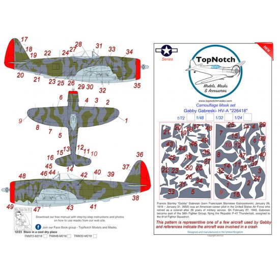 1/32 P-47 Gabby Gabreski HV-A "226418" Camo Masks
