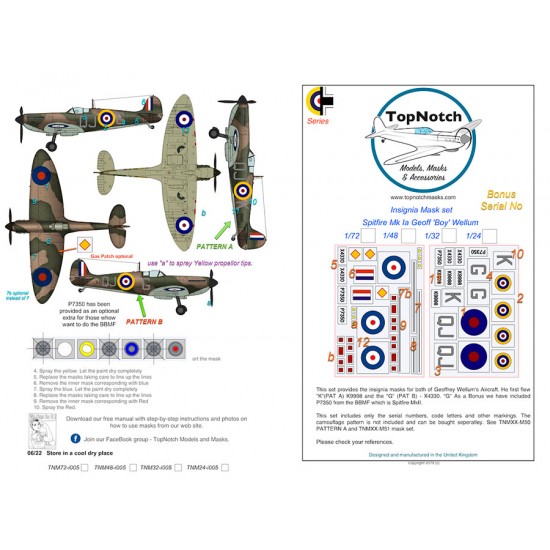 1/32 Spitfire MK IA Geof Wellum Insignia Masks