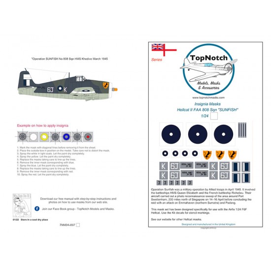 1/24 Hellcat II FAA 808 Sqn Royal Navy "Sunfish" Insignia Masks