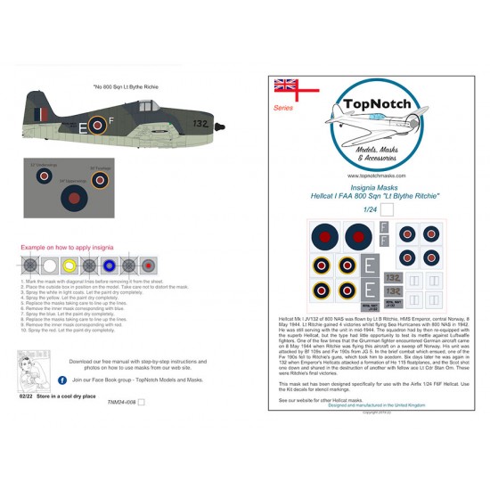 1/24 Hellcat I FAA 800 Sqn "Lt Blyhe Ritchie" Insignia Masks