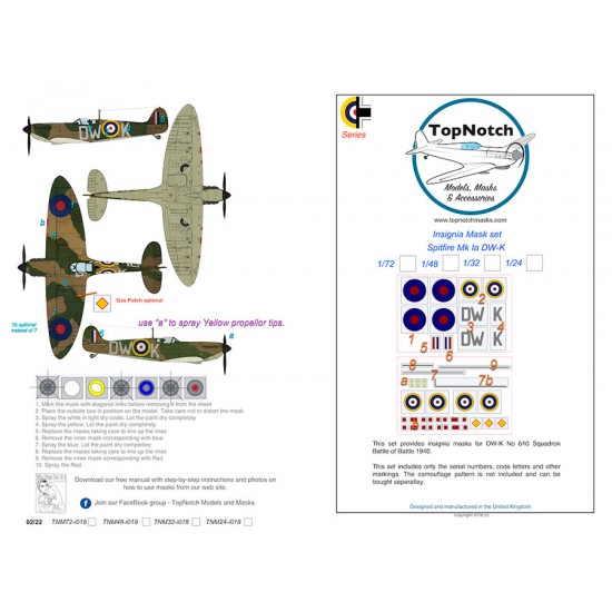 1/32 Spitfire Mk 1a DW-K Insignia Masks