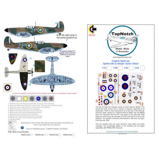 1/32 Spitfire Mk1a ZP-A (Malan) Insignia Masks