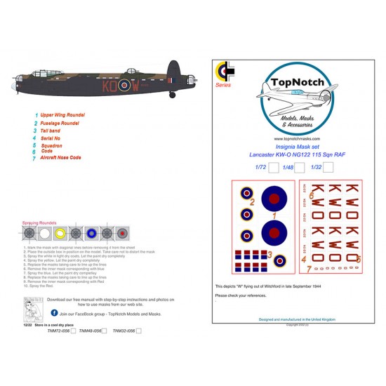 1/32 Lancaster KW-O NG122 115 Sqn RAF Insignia Masks