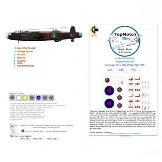 1/72 Lancaster BH-L 300 (Polish) SQN RAF Insignia Masks