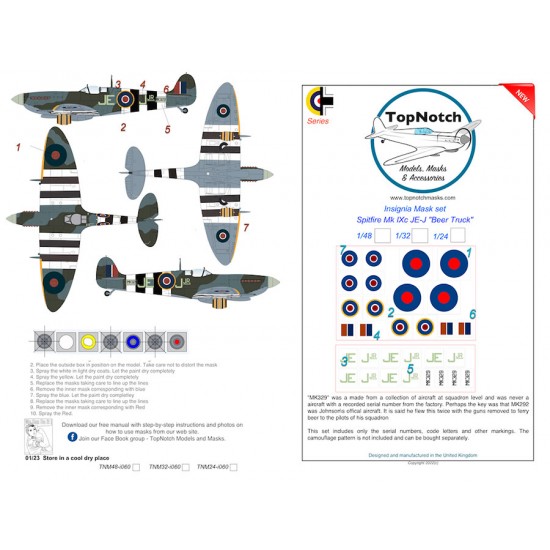 1/72 Spitfire IXc JE-J 'Beer Truck' MK329 Insignia Masks