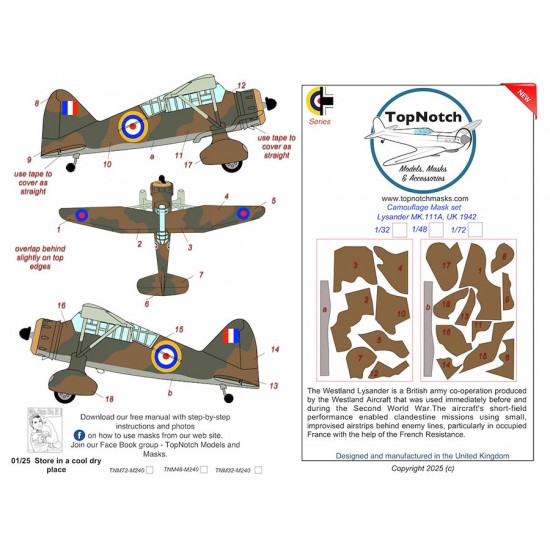 1/48 Lysander MK III Camo Masks