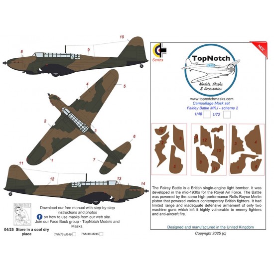 1/48 Fairley Battle MK.I Scheme 2 Camo Masks