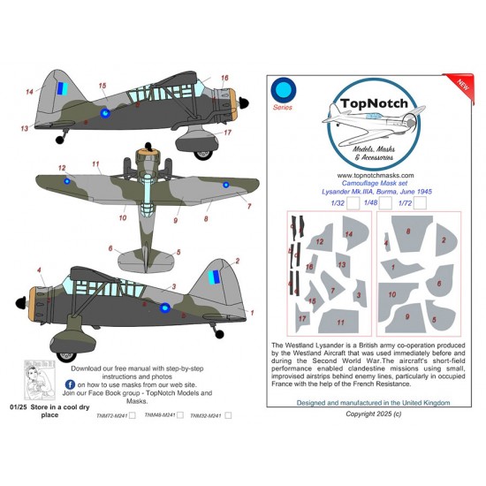 1/72 Lysander Mk.IIIA Burma June 1945 Camo Masks
