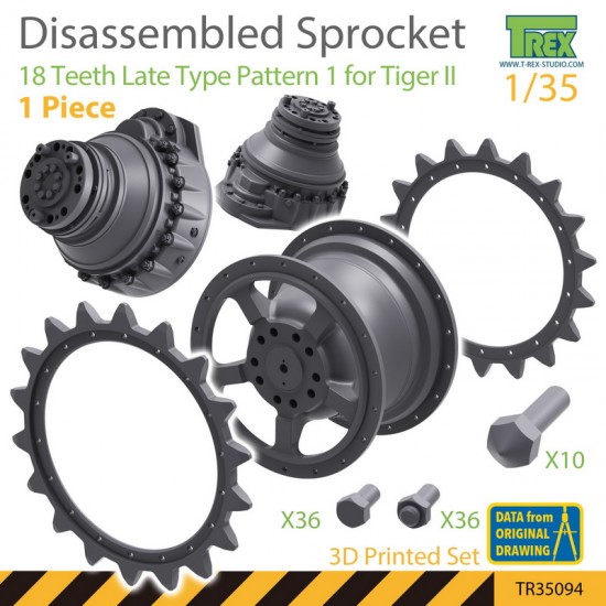 1/35 Disassembled KingTiger 18 Teeth Sprockets Late Type Pattern 1 (1pcs)