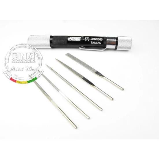 High Precision Emery File set + Handle (6in1)