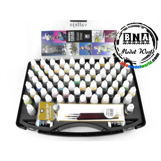 Acrylic Model Colour Paint Set - 72 Military Colours + 3 Brushes + Case