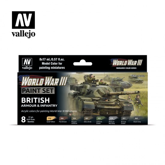 Acrylic Model Colour Paint Set - WWIII British Armour & Infantry (8 x 17ml)