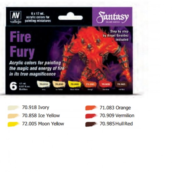 Acrylic Fantasy Colour Paint Set - Fire Fury (6x 17ml)