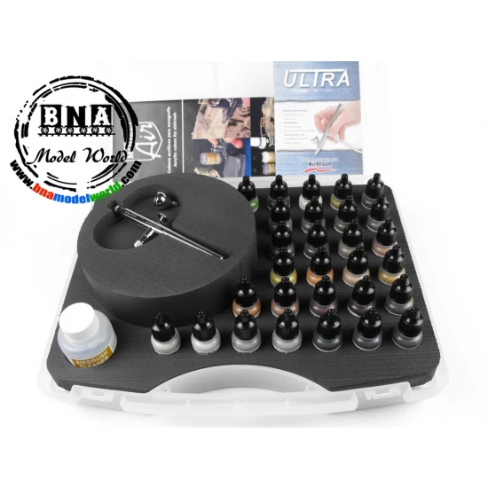 Acrylic Model Air 29 Military Colours Paint Set & Airbrush