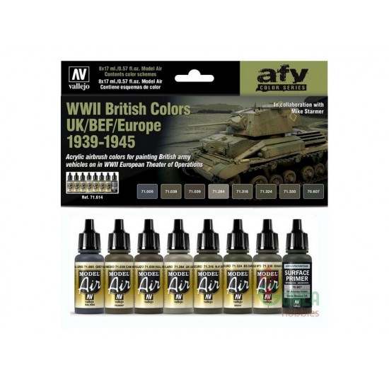 Model Air Acrylic Paint Set - WWII British Colours UK/BEF/Europe 1939-1945 (8 x 17ml)