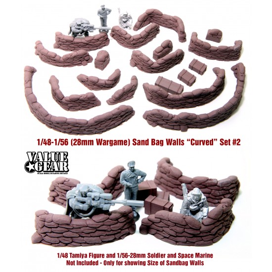 1/48 - 1/56 (28mm) Sandbag Walls Set #2 "Curved" 