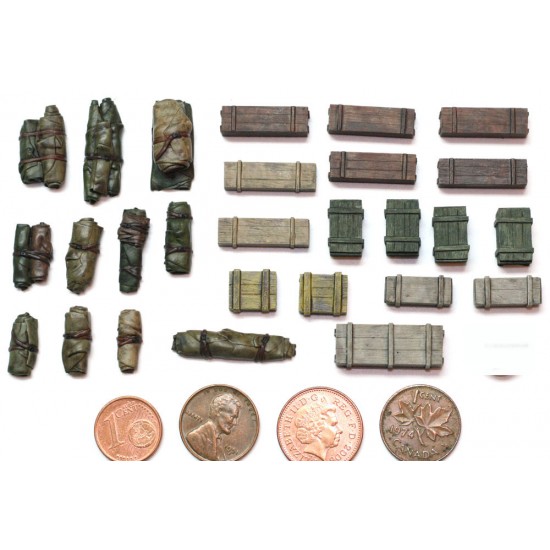 1/56 (28mm Scale) Wargame Stowage Set - Tents, Tarps & Crates #2 (27pcs)