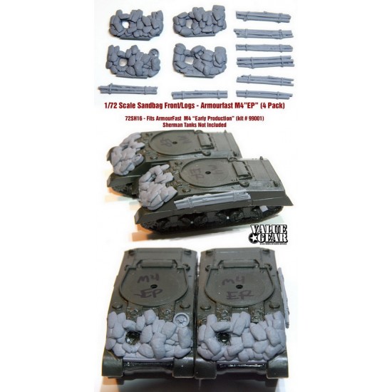 1/72 Sherman M4 Early Sandbag Fronts/logs for Armourfast kit #99001