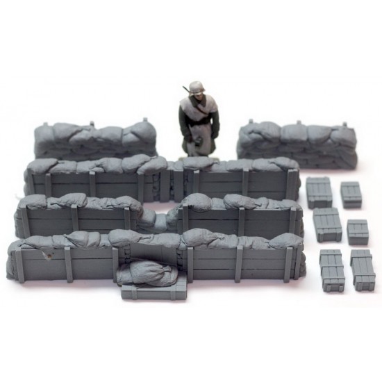 1/35 Configurable Sandbags Walls "Fence/Bracing" + Crates (figure Not included)