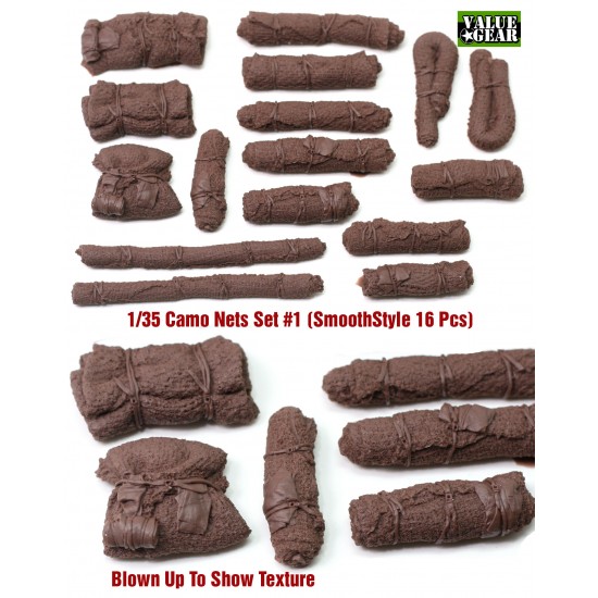 1/35 Camouflage Nets Stowage Set #1 (Smoother Style, 16pcs, Longest Roll: 7.62cm long)
