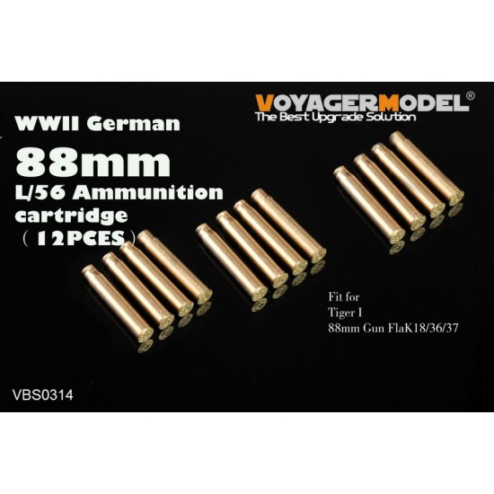 1/35 WWII German 88mm L/56 Ammunition Cartridges (12pcs)