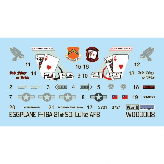 Decals for Egg Plane US Air Force LUKE AFB 21st SQ GAMBLERS F-16A 93-0721
