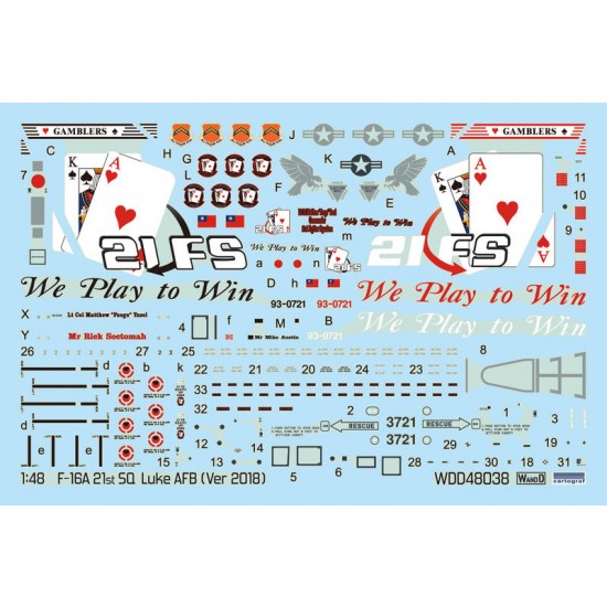 1/48 US Air Force F-16A 21st SQ GAMBLERS LUKE AFB 93-0721 VIP Decal 
