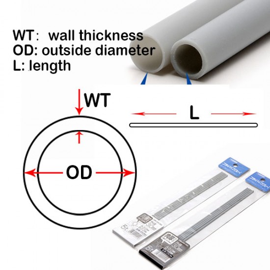 Gray Plastic Pipe #Thick (WT: 0.9mm, OD: 6.5mm, L: 250mm, 3pcs)